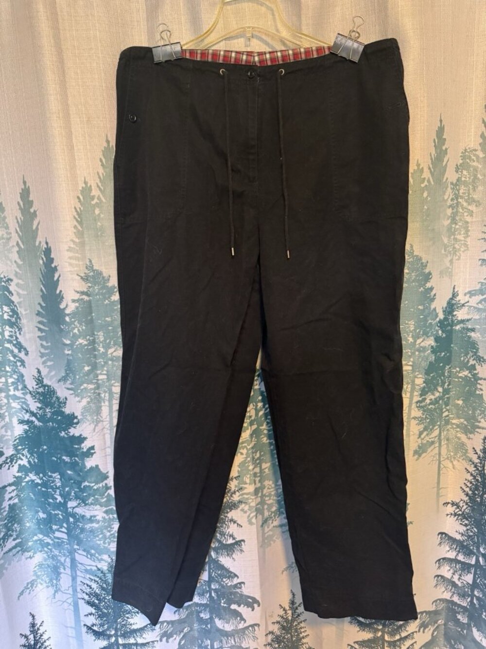Lauren Ralph Lauren 100% Cotton Women 18 Black Wide Leg Drawstring Pants: Used